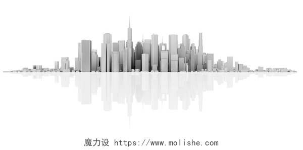 白色背景上的3D白色商业城市商业城市天际线